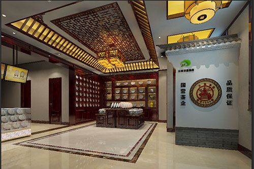 兰洋镇古朴典雅的中式茶叶店大堂设计效果图